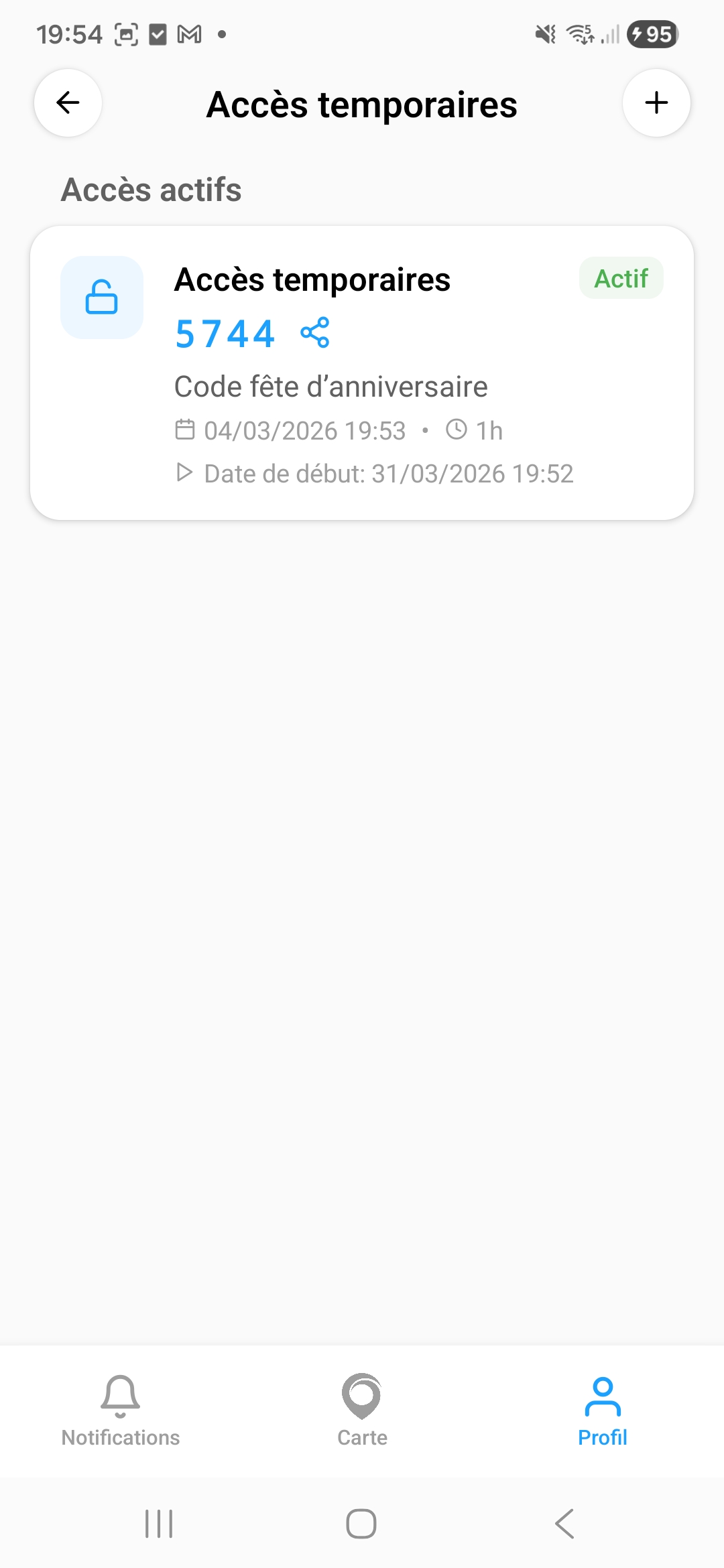 Acces actif avec code