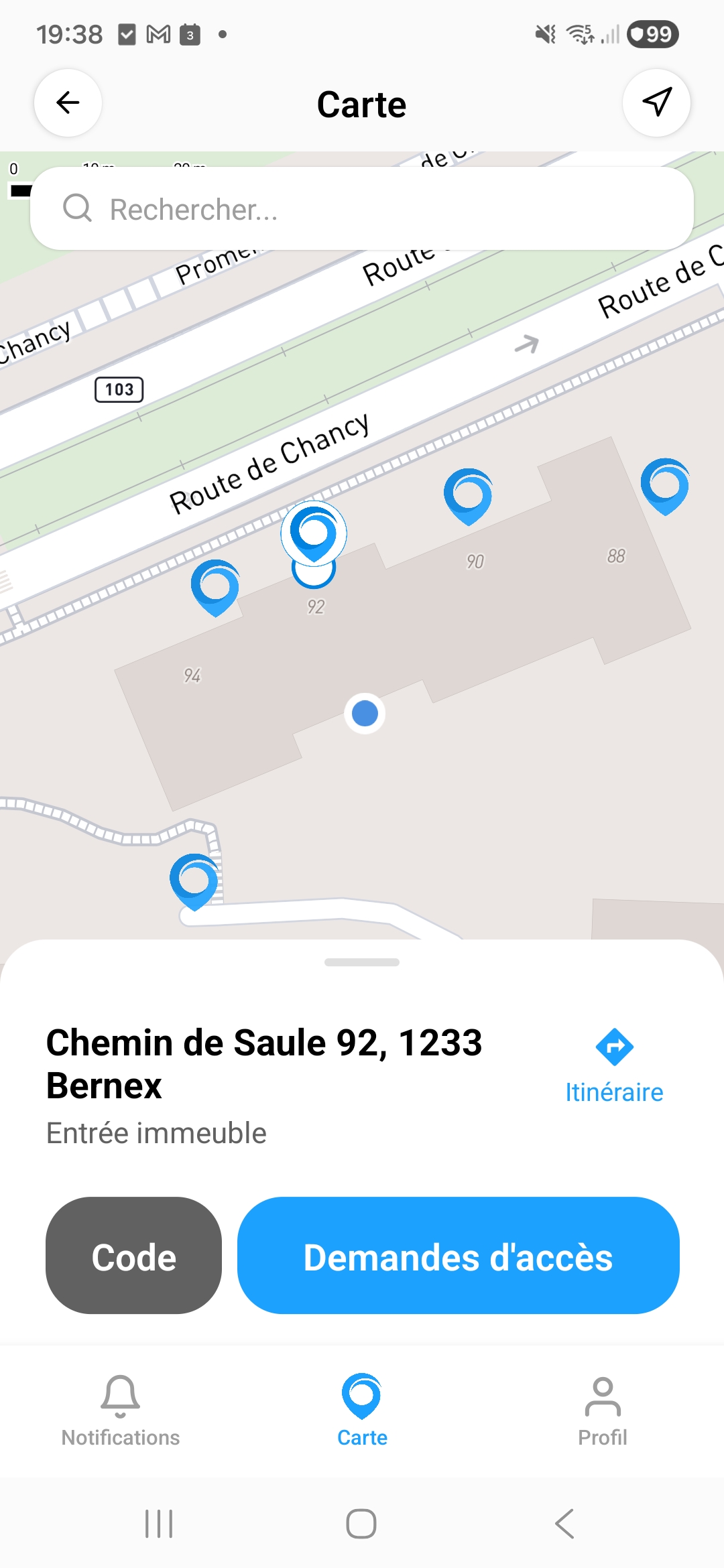 Demander l'acces - carte