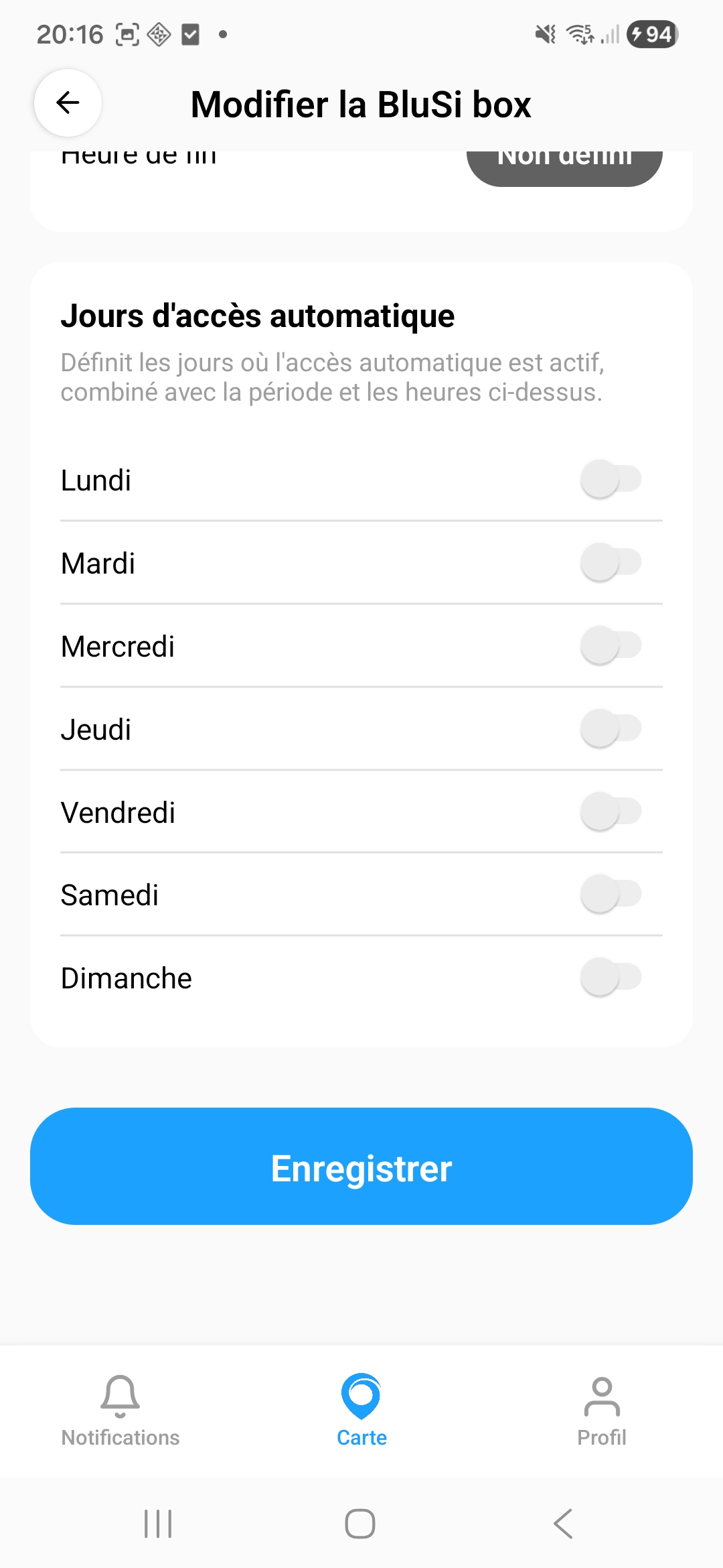 Jours d'acces automatique