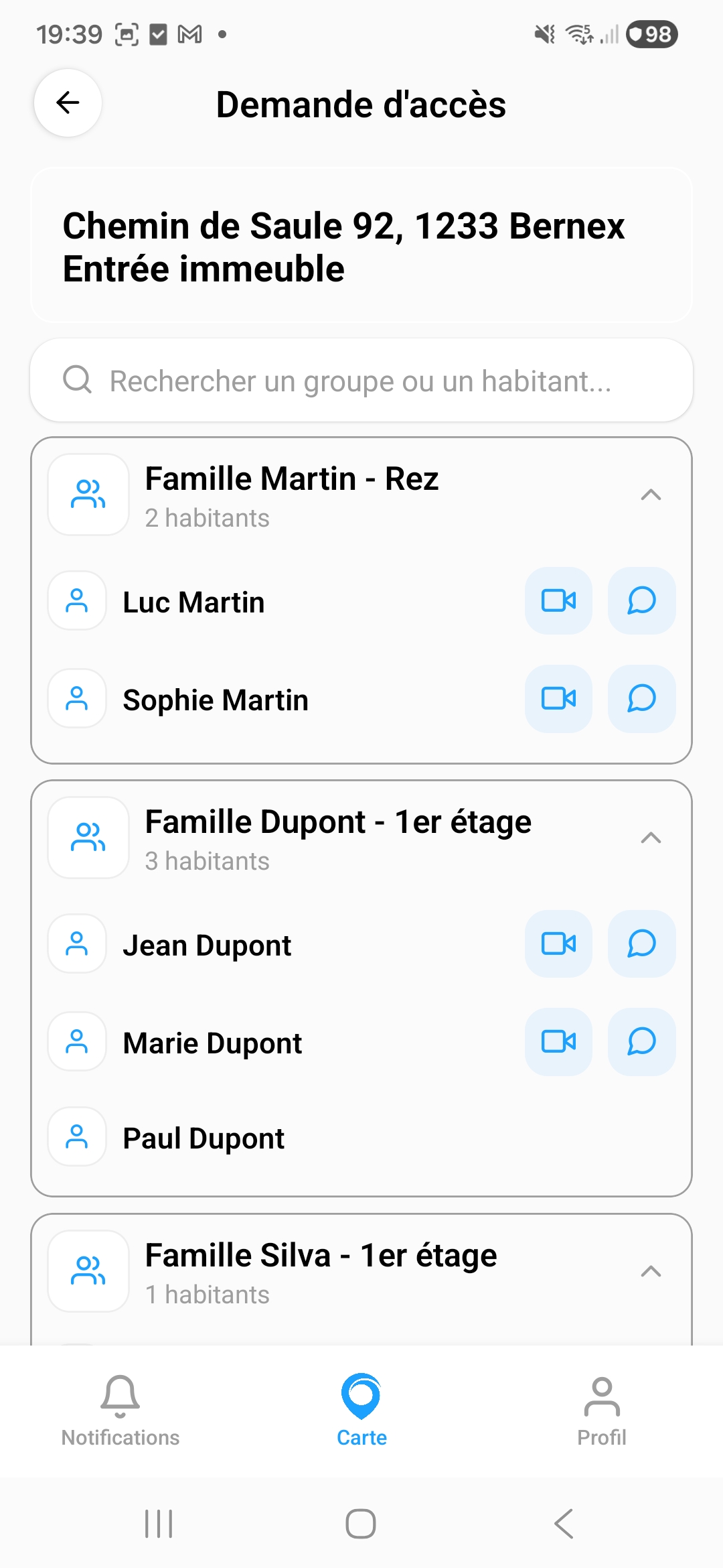 Liste des habitants