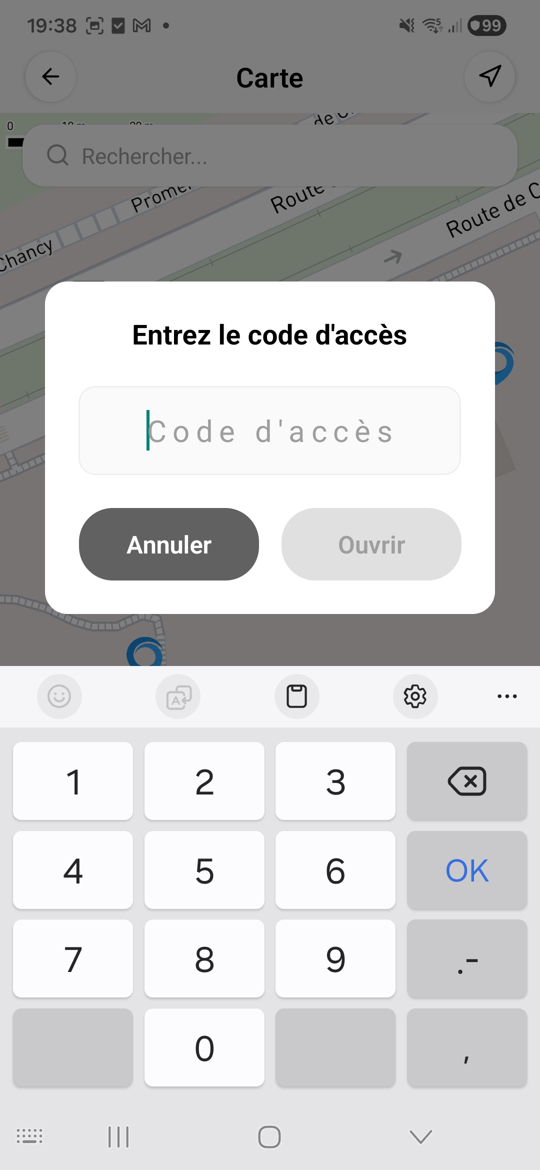 Saisir un code d'acces