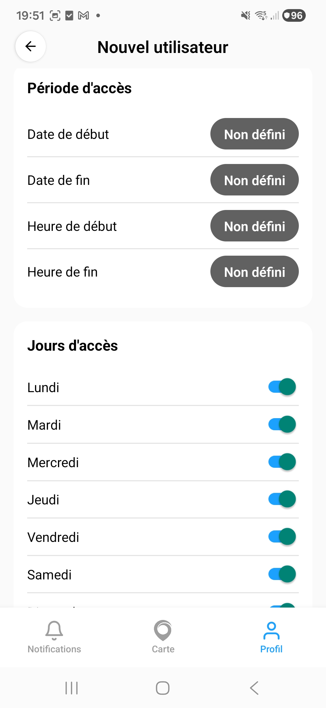 Nouvel utilisateur - Periode