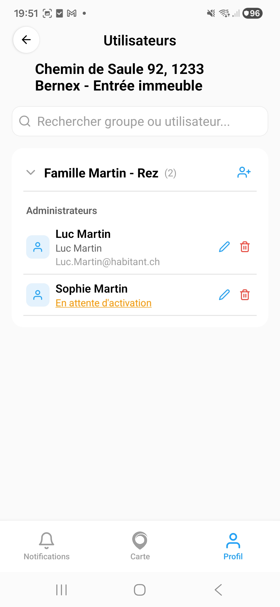 Liste des utilisateurs
